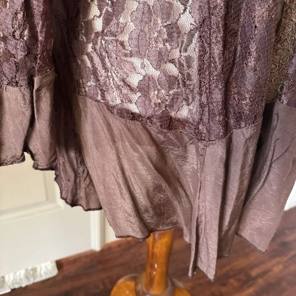 Channa FLAW Womens Open Rayon Cardigan M Brown Lace Fairy Grunge Whimsygoth Boho